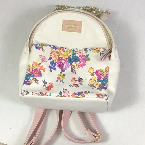 Betsey Johnson Handbags - BETSEY JOHNSON BACKPACK BONE BLUSH PINK FLORAL Bag Faux Leather
